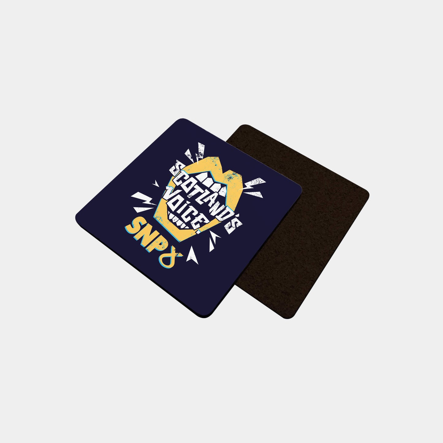Navy Coaster with Scotland's Voice design above the SNP logo