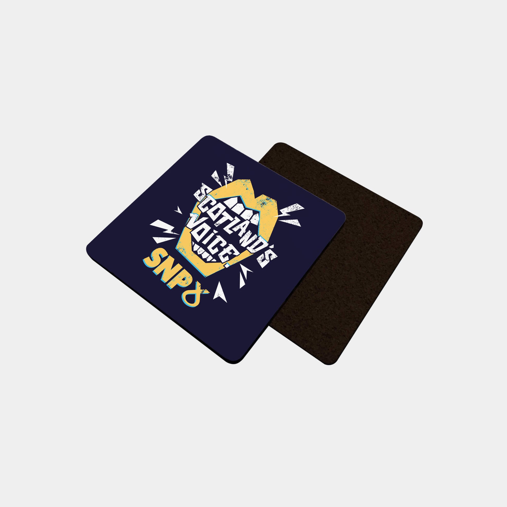 Navy Coaster with Scotland's Voice design above the SNP logo