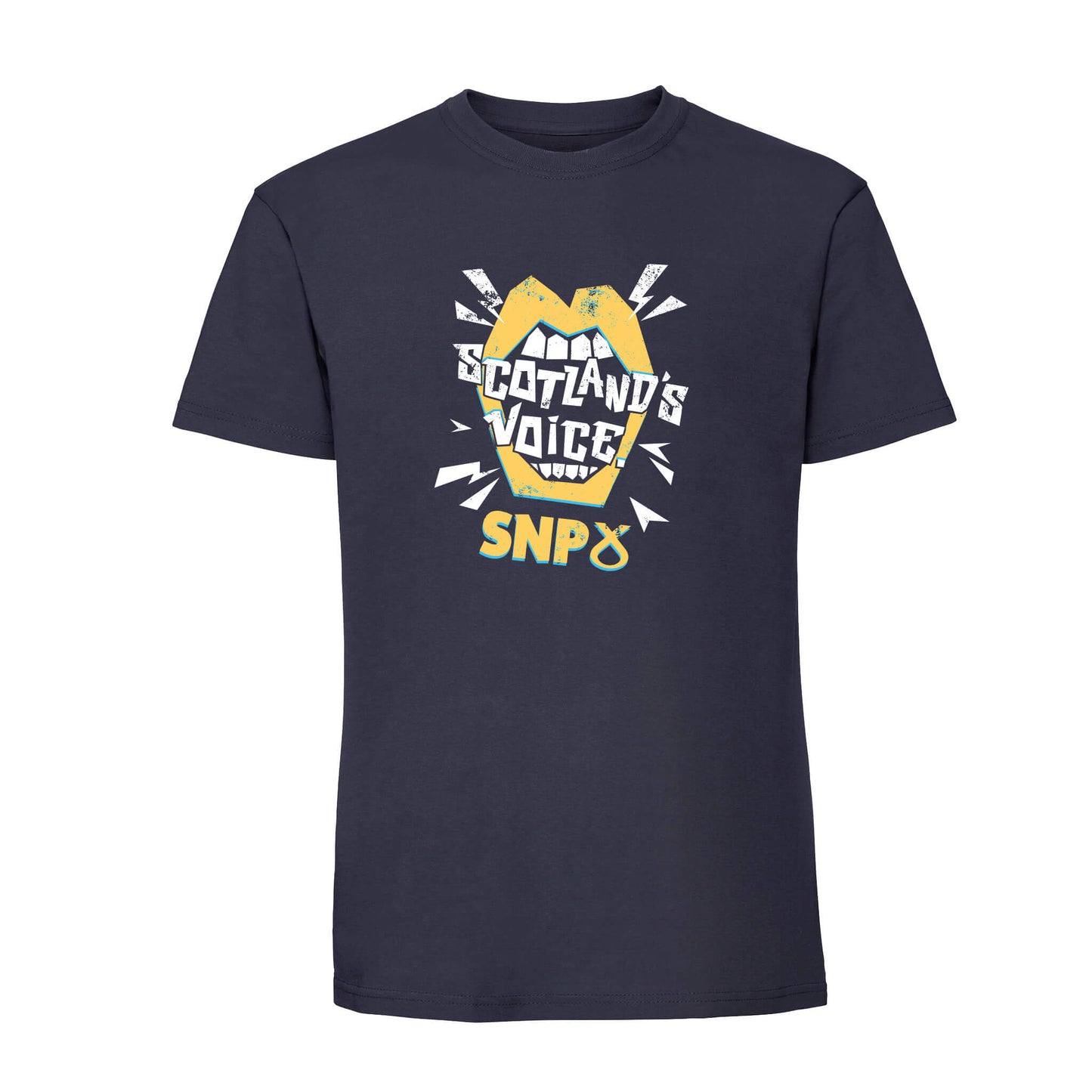 Navy T-Shirt with Scotland's Voice design above the SNP logo